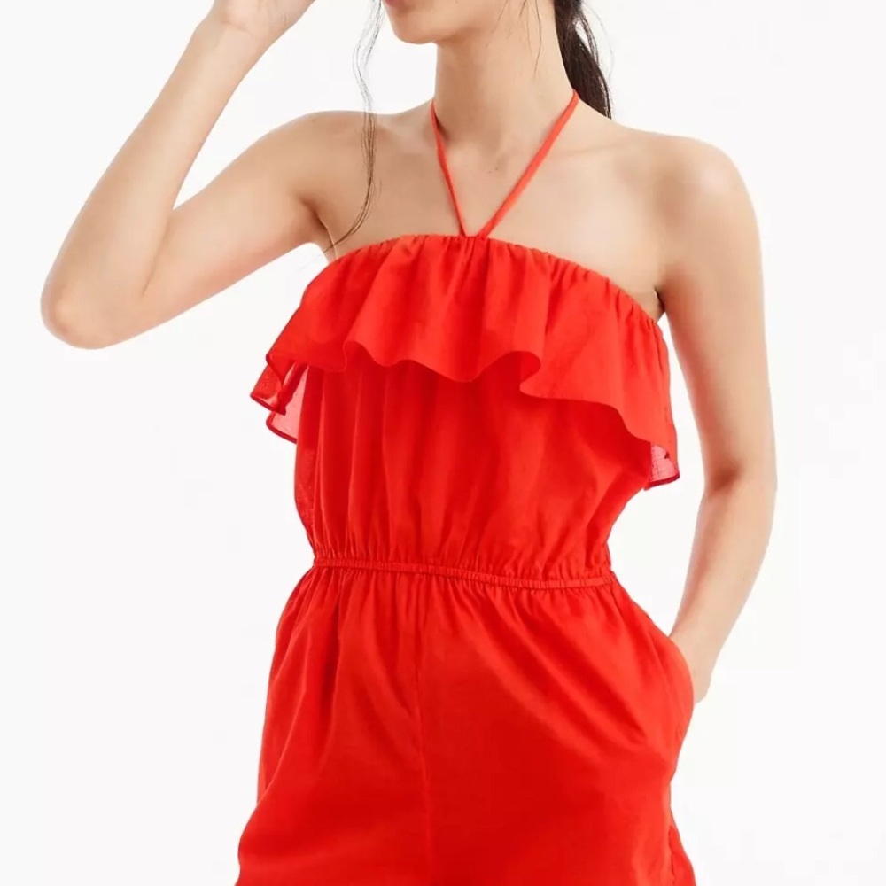 1 DAY SALE J.Crew Ruffle Halter Back Ruffle Romper - Picture 2 of 3